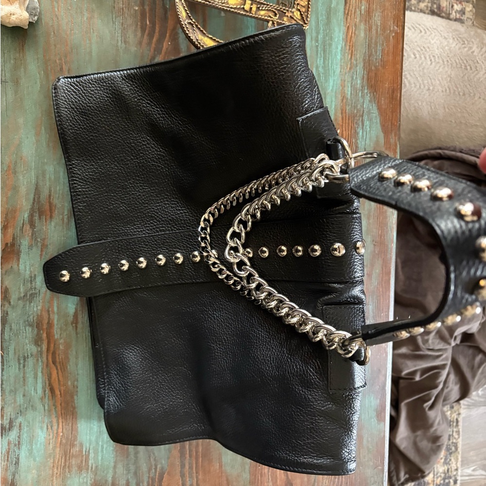 Vera Pelle Italian Leather Studded Messenger Bag